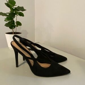 JustFab Black Pointed Slingback Heels